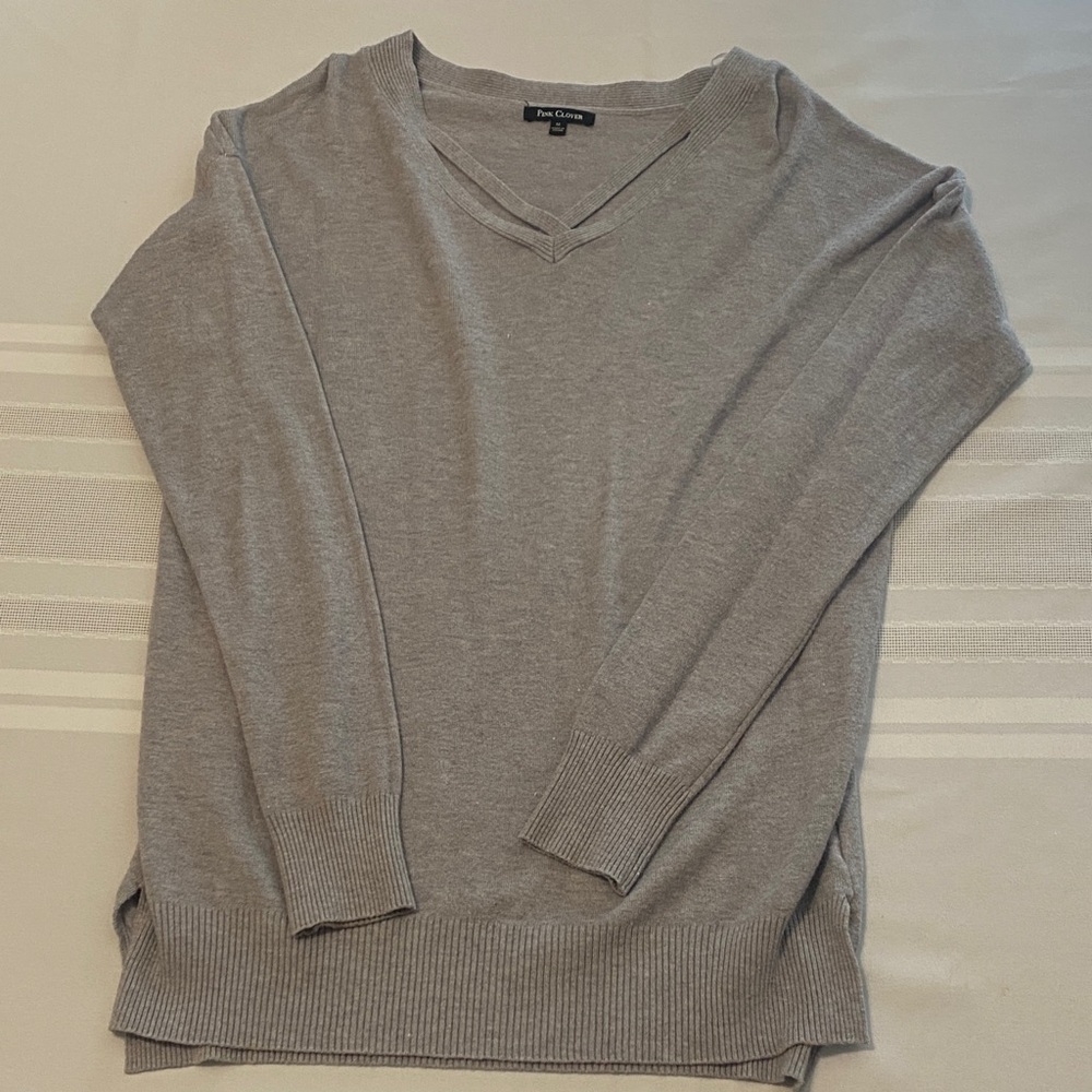 Pink Clover Heather Gray V-Neck Sweater